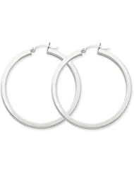 14k White Gold 3mm Polished Square Tube Hoop Earrings. 45mm Diameter.