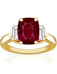 18K Yellow Gold Cushion Cut Ruby Three Stone Ring (GIA Certificate)