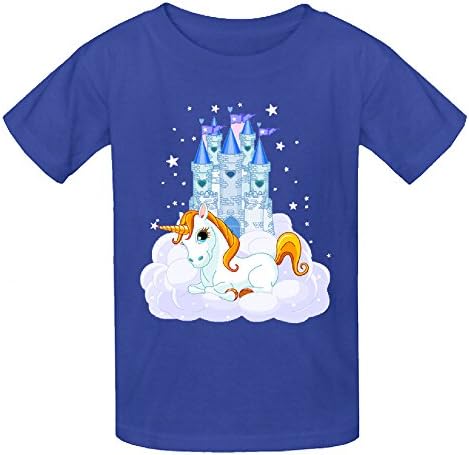Fairy Tale Castle and Unicorn Kids Cartoon Tshirts Blue