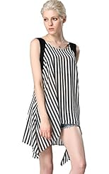 Striped Print Summer Chiffon Sleeveless  Dress