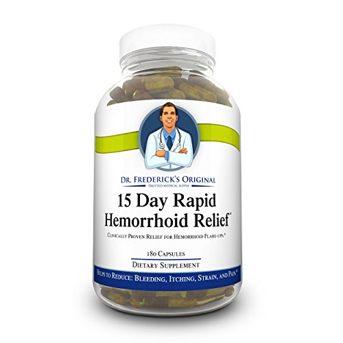 Dr. Frederick s Original 15 Day Rapid Hemorrhoid Relief - 180 Capsules - 100% Blond Psyllium Husk Powder - High Dose Fiber Supplement - Reduce Bleeding, Itching, Pain, & Strain.