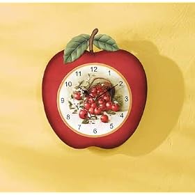 RUSTIC WOOD COUNTRY APPLE SHAPED WALL CLOCK PLAQUE
