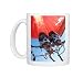 Bright orange burner flame inflating hot air balloon in morning sunlight, Photo Mugs