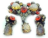 Vintage Orange Claudette Brooch and Earring Set
