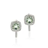 Sterling Silver Faceted Green Amethyst & Diamond Accent Huggie Earrings