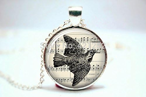 Pretty Lee 2015 Fashion Bird Flying Sketch Drawing Ephemera Vintage Glass Necklace Christmas gift