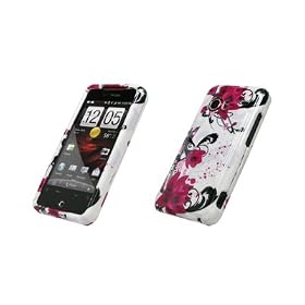 Premium White with Purple Flowers Design Snap-On Cover Hard Case Cell Phone Protector for HTC Droid Incredible [Accessory Export Brand Packaging]