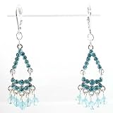 Silvertone and Blue Rhinestone Chandelier Earrings, #11075