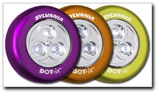 Sylvania Dot-It Self-Adhesive Bright White LED Light, 3-PACK Assortment (Purple, Orange, Lime)