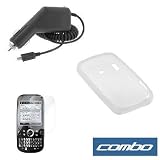 White / Clear Durable Flexible Soft Silicone Skin Case + Rapid Car Charger + Clear Reusable LCD Screen Protector for Palm Treo Pro 850 Smartphone