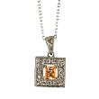 Sterling Silver Champagne Cubic Zirconia Square Pendant - 16"