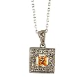 Sterling Silver Champagne Cubic Zirconia Square Pendant - 16"