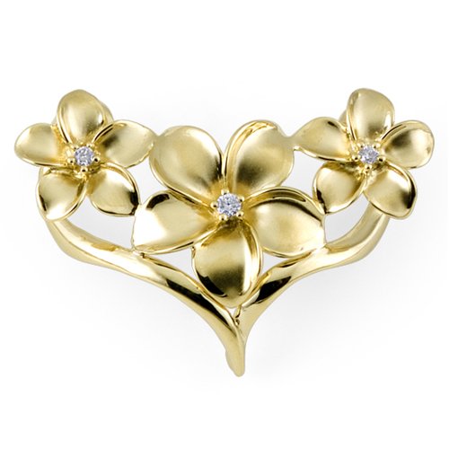 Plumeria Pendant with Diamonds in 14K Yellow Gold