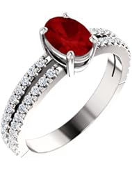 14K White Gold 7.00x5.00mm Oval Cut Ruby and Diamond Ring -- LIFETIME WARRANTY