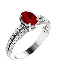 10K White Gold 7.00x5.00mm Oval Cut Ruby and Diamond Ring -- LIFETIME WARRANTY