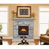 Electric Fireplace with Mantel and Multicolor Stone Facade