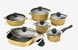 Karcher 112334 Kochtopf Set - hochwertiges 12-teiliges Aluguss Kochtopf Set mit Rechteckpfanne  - 3-fach Antihaftbeschichtung - gold