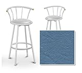 2 Blue Vinyl Seat White Metal Custom Barstools with Backrest Set (Biscayne Wedgewood)
