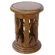 Handmade Asian Furniture - 19" Carved Acacia Wood Round End Table With Bamboo Design & Rich Finish