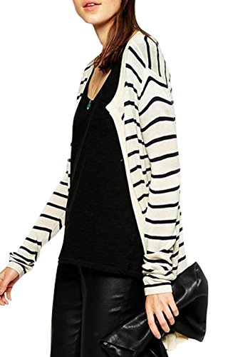 H.Dyee Women's Fashion Striped Long Cardigan Knitting Sweater Black/White M