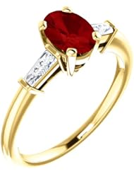 18K Yellow Gold 7.00x5.00mm Oval Cut Ruby and Diamond Ring -- LIFETIME WARRANTY
