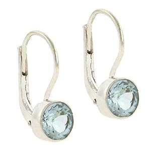 Sterling Silver Genuine Blue Topaz stone Round LeverBack Lever Back Earrings