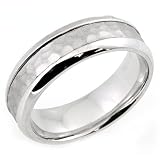 14K. White Gold Hammered Design Comfort Fit Wedding Band Ring