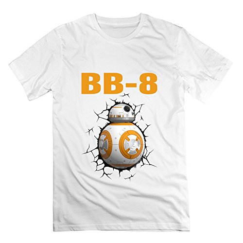 YHYT Men T-Shirt Stay Cute BB8 Robot Short Sleeve M White