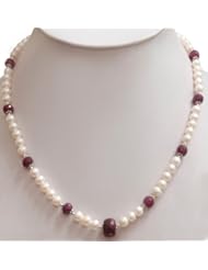 Designer Natural Fresh Water Pearl & Ruby Beaded Single Strand Necklace