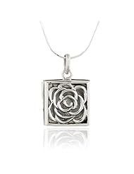 Chuvora Oxidized Sterling Silver Rose Square Locket Necklace 18