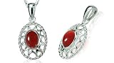 Oval Cut Carnelian Bead Pendant Sterling Silver