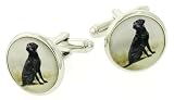 JJ Weston silver plated cufflinks with black labrador image. Made in the USA