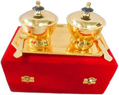 Handicraftscart Brass Platter/Supari Set Giftings Plated Closed Buckets Standard Size 9 X 5 X 4 Inch Single Piece Size Gold