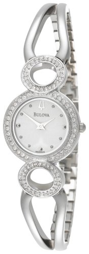 Bulova Women's 96X003 Crystal Pendant and Bangle WatchBoxed Set White Pearlized Dial Watch