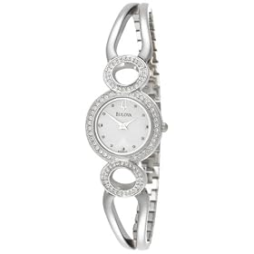Bulova Women’s Crystal Pendant and Bangle Watch Boxed Set White Pearlized Dial Watch #96X003