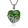 Sterling Silver Marcasite and Green Glass Heart Pendant, 18"