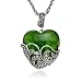 Sterling Silver Marcasite & Green Glass Heart Pendant, 18"