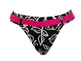 Body I.D. Black and White Floral Swim Bottom w/ Fuchsia Front Belted