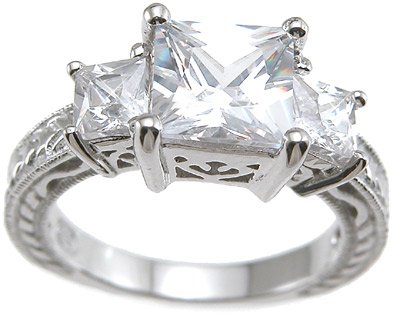 Princess Cut Cubic Zirconia Three Stone Wedding Anniversry Ring
