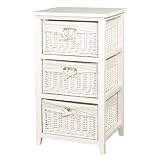 White wicker tall 3 basket storage chest of drawers bathroom