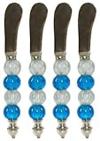Decorative Pate Knife with Clear and Aqua Blue Glass Bead Handle Set of Four