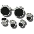 Joseph Abboud Black Tie Genuine Black Onyx Cufflinks and Studs with Silver Trim
