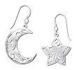 Solid Sterling Silver Moon & Star Southwest Earrings