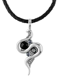 Relios Sterling Silver Black Onyx Snake Pendant Enhancer on Leather Cord