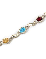 14kt Yellow Gold Oval Multi Color and Diamond Bracelet