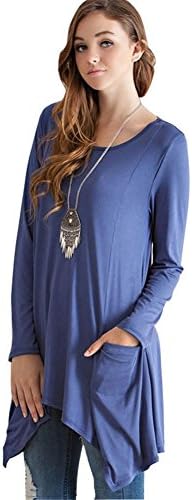 Women Long Sleeve Crewneck Tunic Tops with Pockets 26 Xl