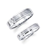 14K White Gold Round-cut Diamond Men & Women's Couple Wedding Ring Band 2 Pieces Set (0.07 CTW., G-H Color, SI1-2 Clarity)