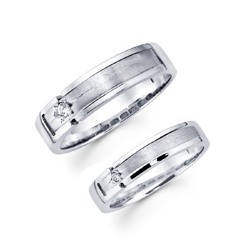 14K White Gold Round-cut Diamond Men & Women's Couple Wedding Ring Band 2 Pieces Set (0.07 CTW., G-H Color, SI1-2 Clarity)