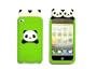 New Cute TWIN PANDA Soft Silicon Back Case Cover Skin for iPod Touch 4 3D in Green