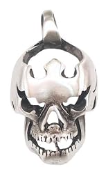 Flying Headless Flames Skull Pewter Pendant Necklace